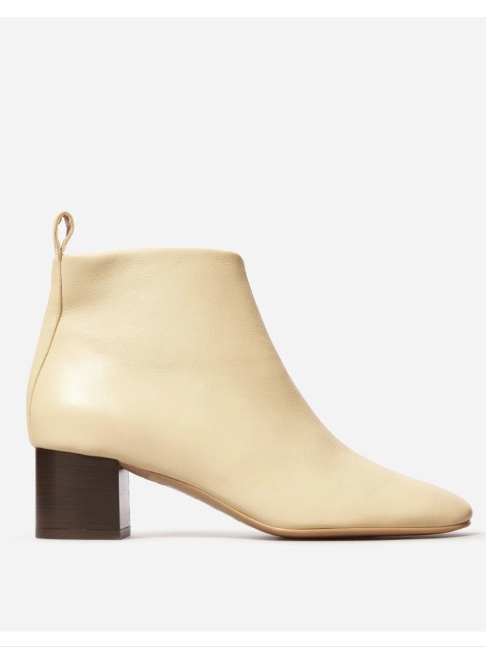 Everlane Day Boot, Cream Leather Ankle Boots, Block Heel, Side Zipper US 10.5